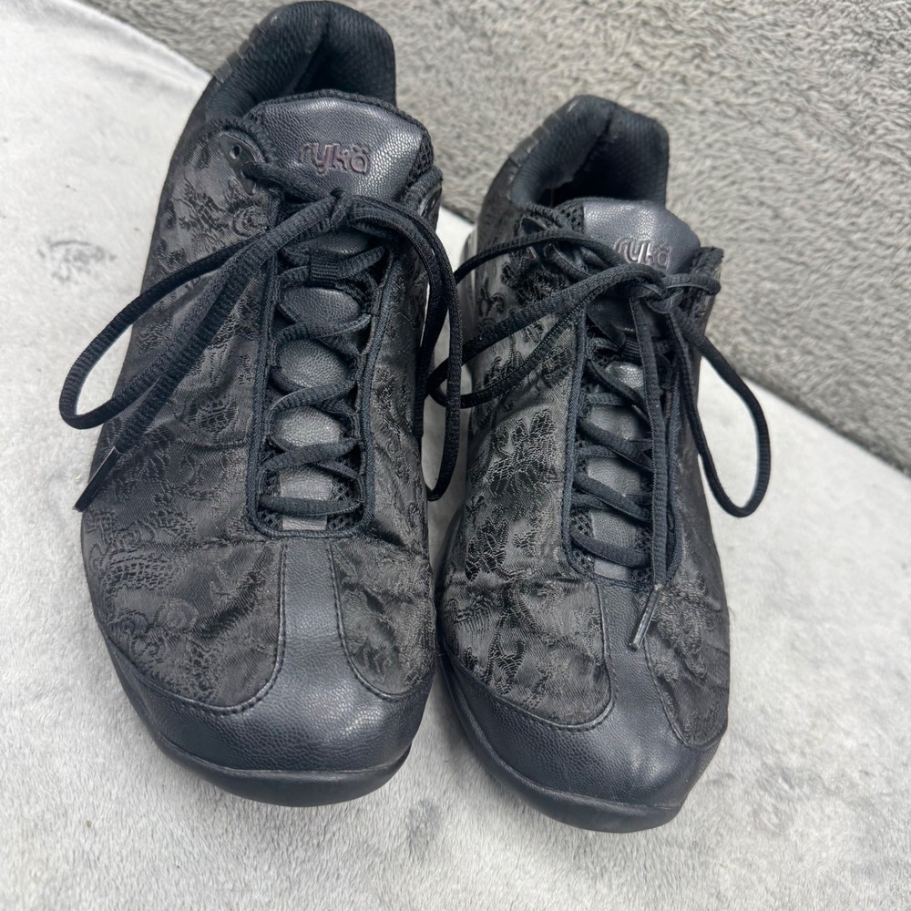 Ryka Sync Training Shoes Womens 9 Black Excellent Lace Floral K105WBR Sneakers